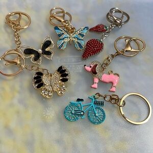 6pc Colorful Keychain Set with Butterfly and Dog Charms